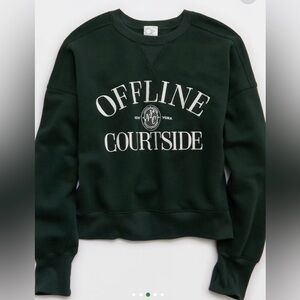 OFFLINE By Aerie Cloud Fleece Classic Crewneck Sweatshirt, Color Green, Size S